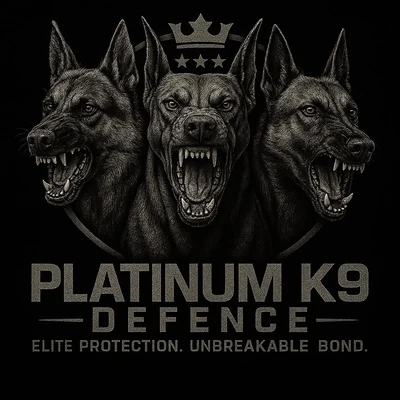Platinum K9 Defence logo, crest of three dogs